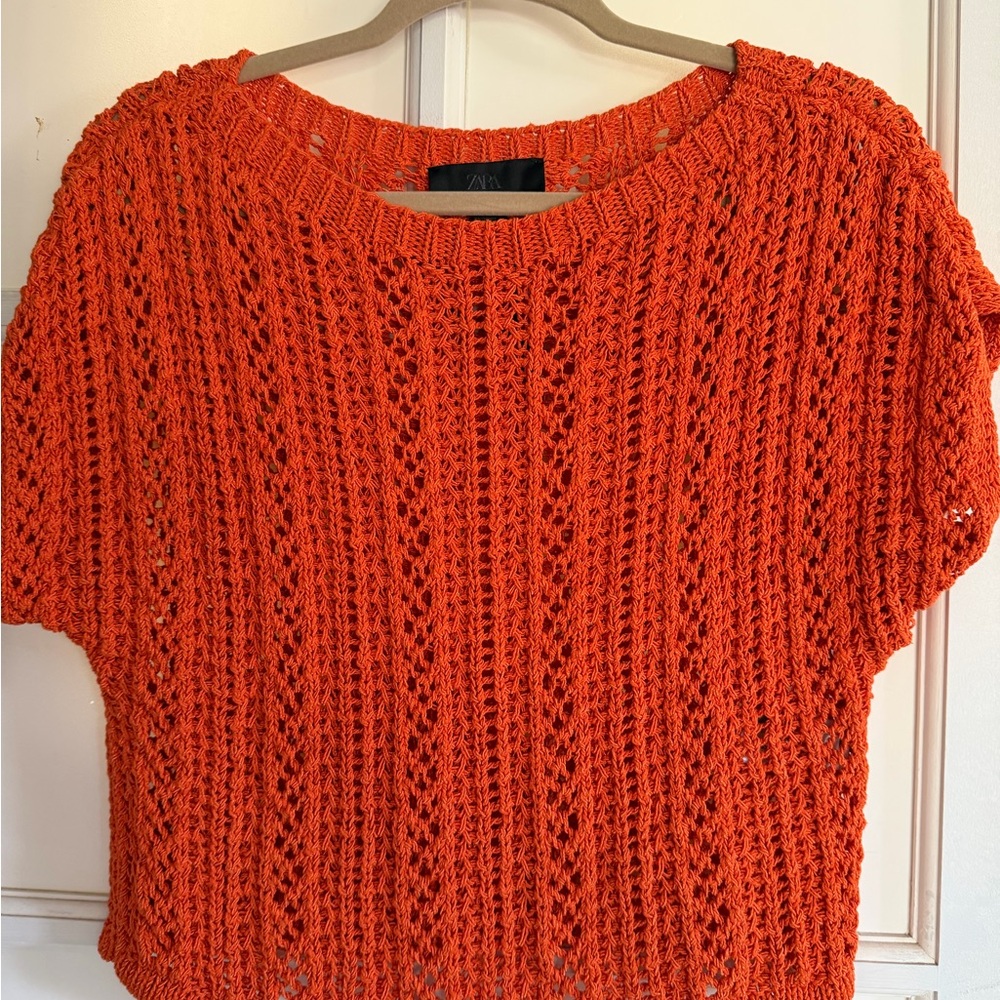 Orange Knit Short Sleeve Sweater
